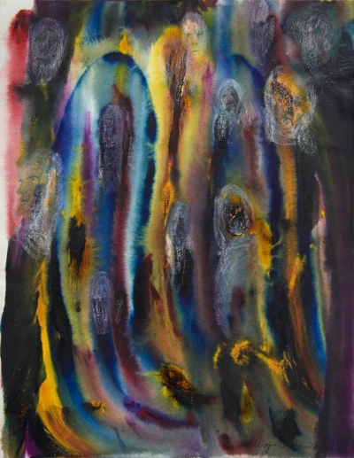 Agatha Wojciechowsky (American, born Germany, 1896–1986), and Spirits. Untitled (detail), 1963. Watercolor and crayon on paper. 11 3/4 × 8 7/8 in. Courtesy the collection of Steven Day, New York, NY. Photo: Steven Day